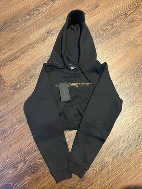 Alphalete Black Cropped Hoodie with Gold Accent
